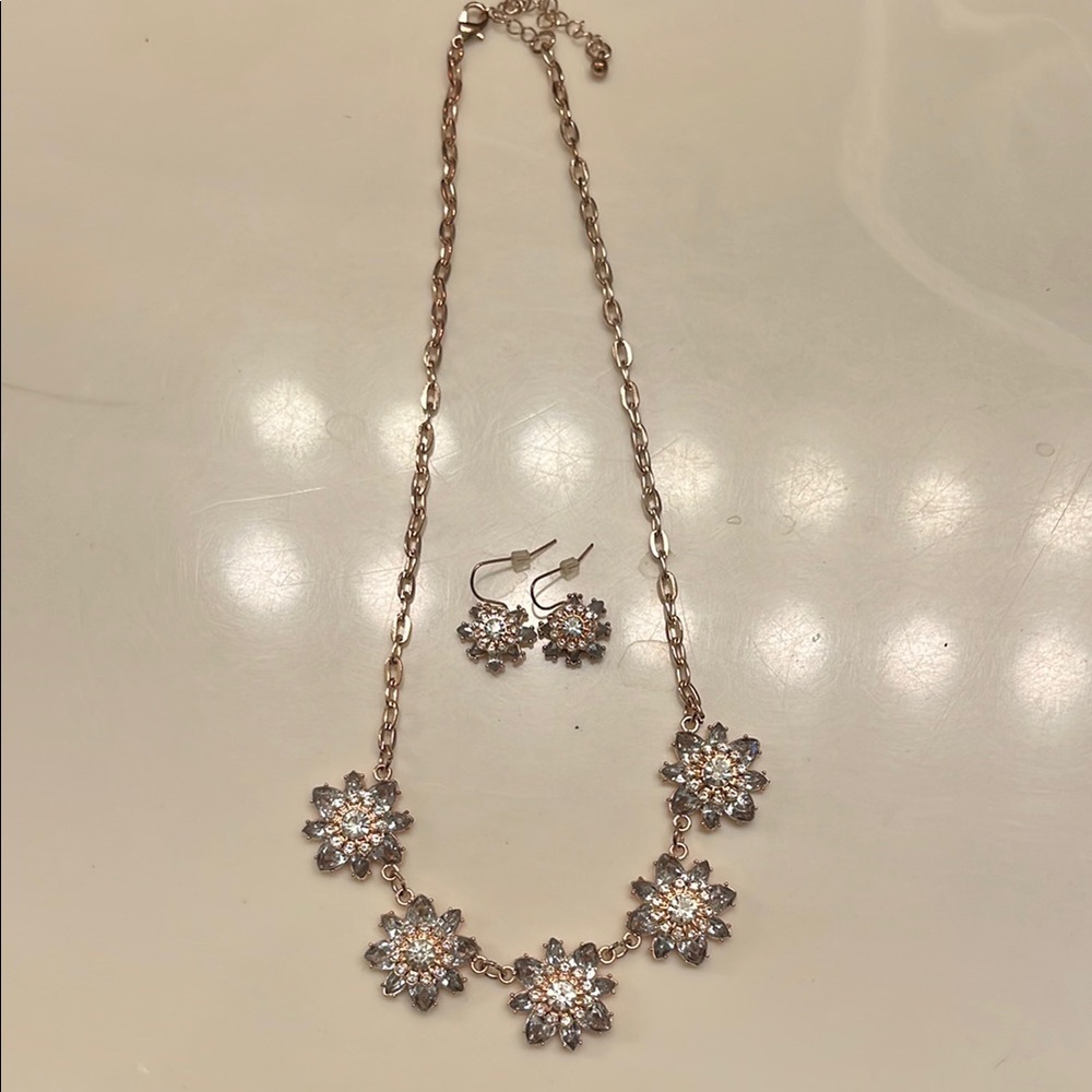 Gold and Silver tone Cocktail Floral Necklace and Earring set Vintage